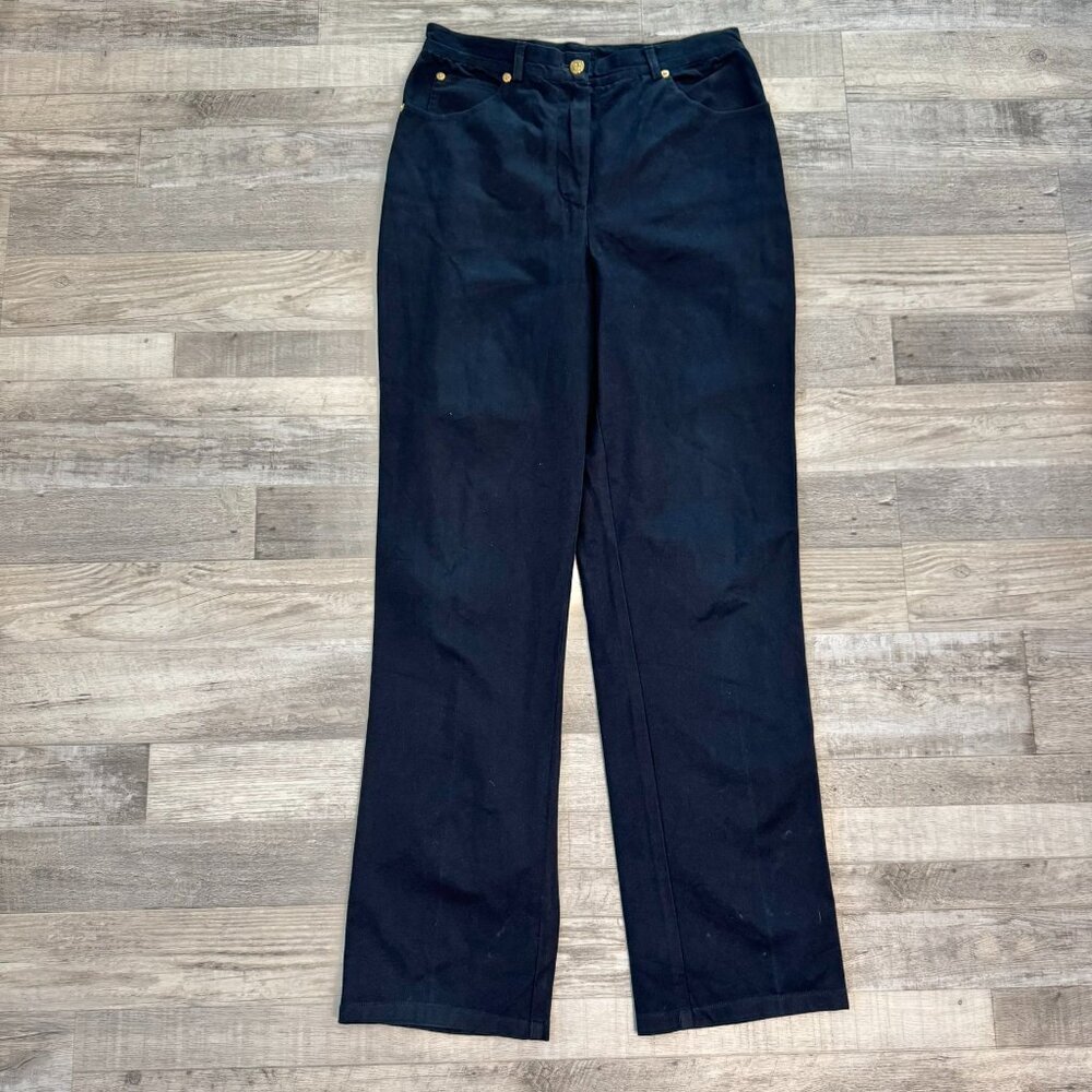 St. John Sport By Marie Grey Black Straight Leg Jeans Stretch, Gold Hardware A32